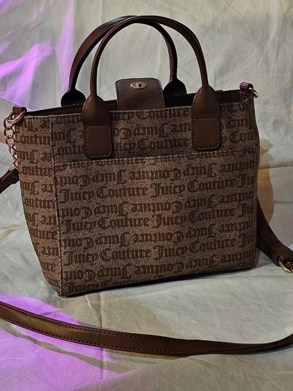 Juicy Couture Brown Logo Heart Chain Shoulder Bag